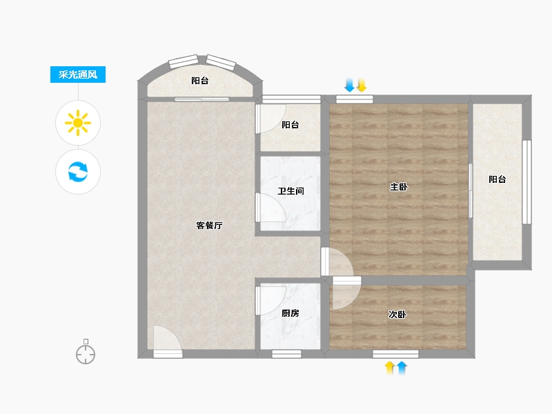 广东省-深圳市-卓弘高尔夫雅苑-64.57-户型库-采光通风