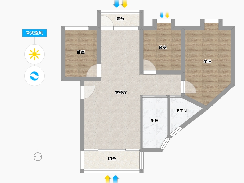 广东省-深圳市-龙华新华苑一期-65.32-户型库-采光通风