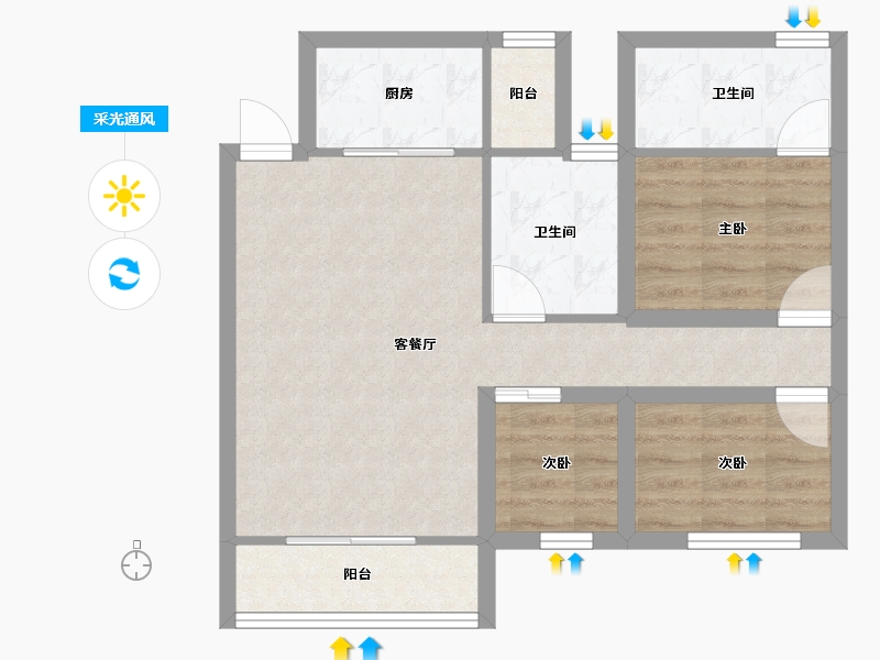 广东省-深圳市-鸿景春天花园-61.82-户型库-采光通风