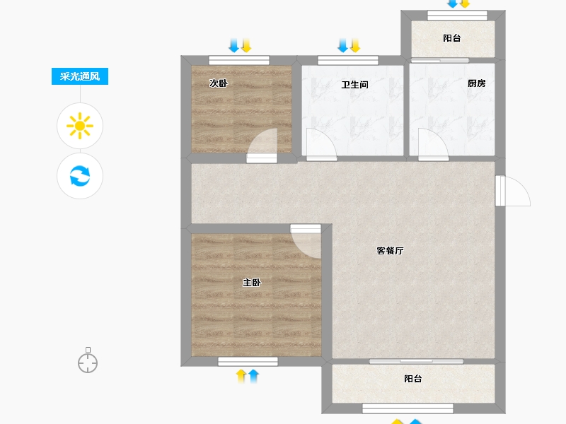 黑龙江省-鹤岗市-招北小区-58.68-户型库-采光通风