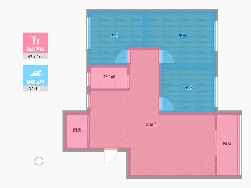 黑龙江省-鹤岗市-招北小区-69.42-户型库-动静分区