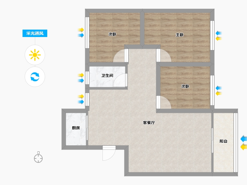 黑龙江省-鹤岗市-招北小区-69.42-户型库-采光通风