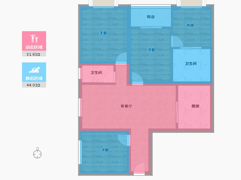 黑龙江省-鹤岗市-澳城花园(北区)-66.40-户型库-动静分区