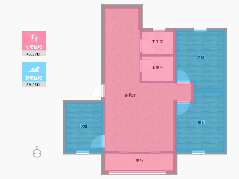 黑龙江省-鹤岗市-招北小区-66.83-户型库-动静分区