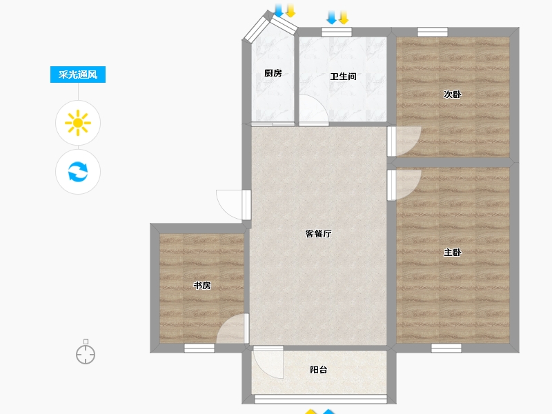 黑龙江省-鹤岗市-花果山小区(南山)-63.70-户型库-采光通风