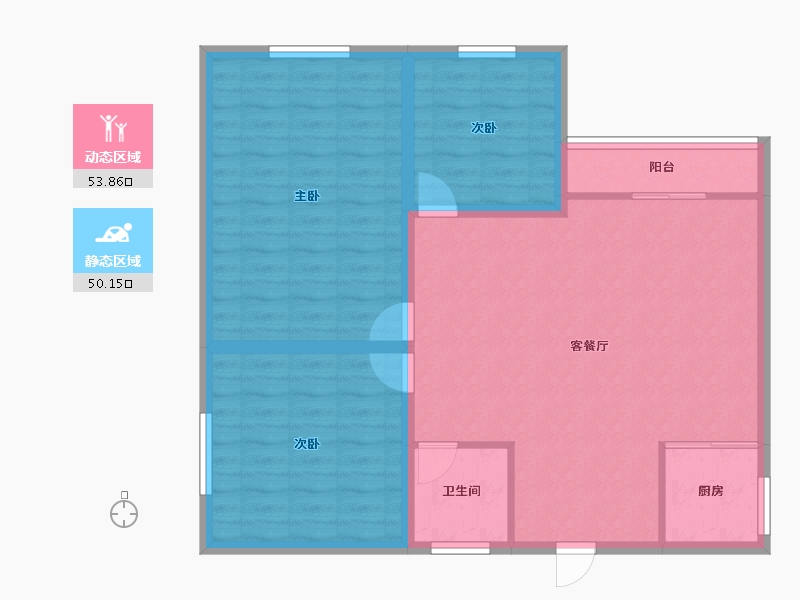 黑龙江省-鹤岗市-龙电花园(B区)-94.61-户型库-动静分区