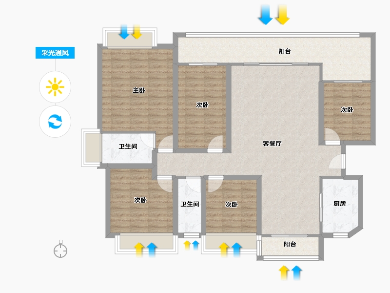 黑龙江省-鹤岗市-绿海湾-130.35-户型库-采光通风