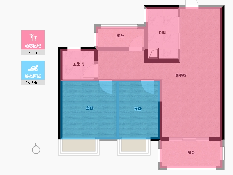 江苏省-苏州市-金瑭珑沐湾-64.47-户型库-动静分区