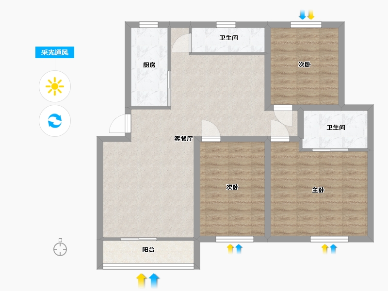 广东省-深圳市-龙华新华苑二期-86.83-户型库-采光通风