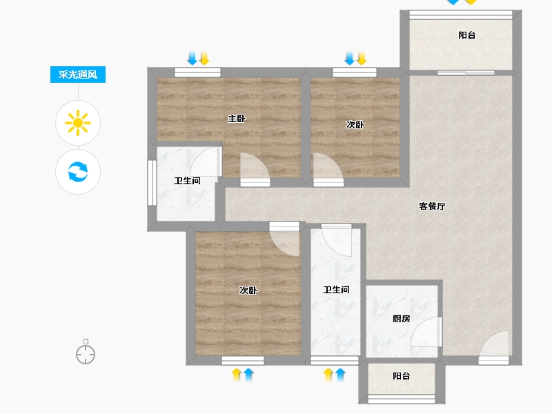 黑龙江省-鹤岗市-宝能太古城北区-64.71-户型库-采光通风