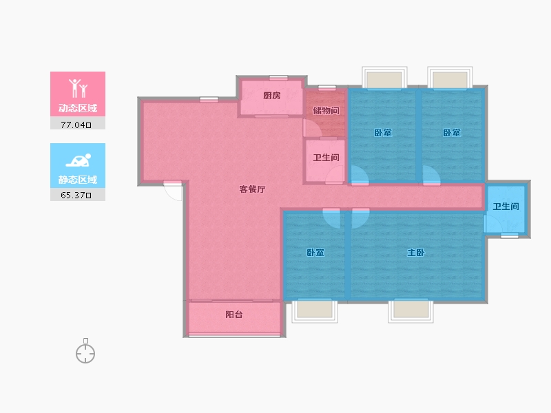 黑龙江省-鹤岗市-招商海琴花园-128.06-户型库-动静分区