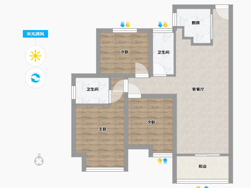 广东省-深圳市-莱蒙水榭春天五期-67.42-户型库-采光通风