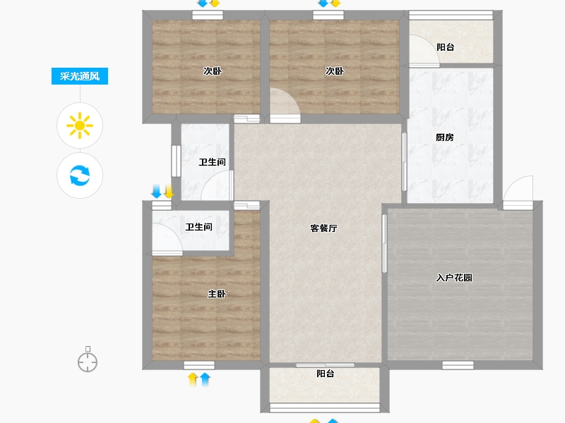 广东省-深圳市-中海怡美山庄-85.00-户型库-采光通风