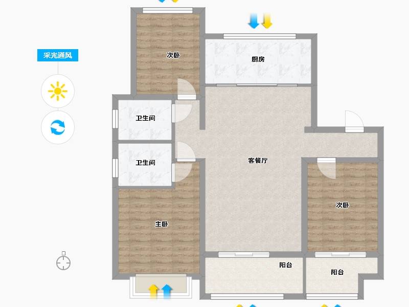 河北省-邯郸市-魏州幸福小区项目部-108.86-户型库-采光通风