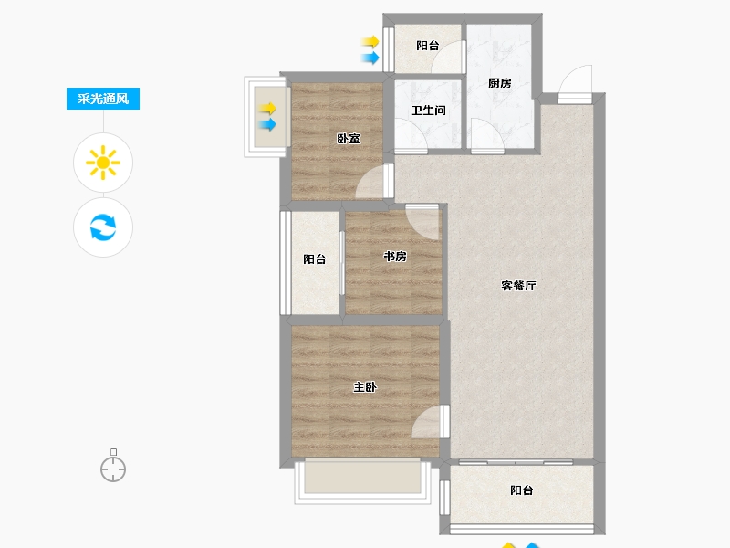 广东省-深圳市-深业泰然观澜玫瑰苑-66.72-户型库-采光通风