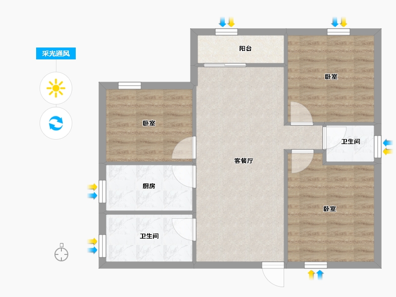 广东省-深圳市-卓弘高尔夫雅苑-67.37-户型库-采光通风