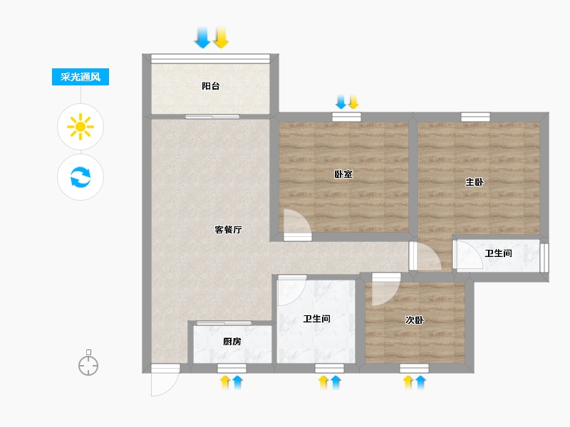 广东省-深圳市-中翠花园-66.76-户型库-采光通风