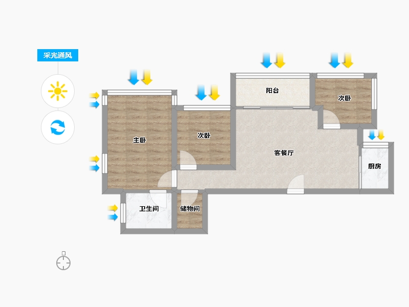 广东省-深圳市-莱蒙水榭春天五期-59.85-户型库-采光通风