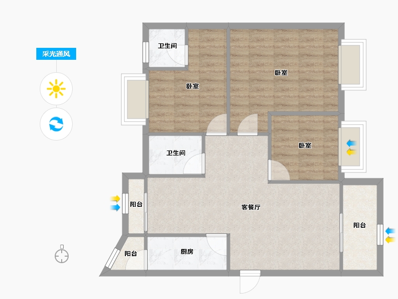 广东省-深圳市-阳光带海滨城(二期)-74.15-户型库-采光通风