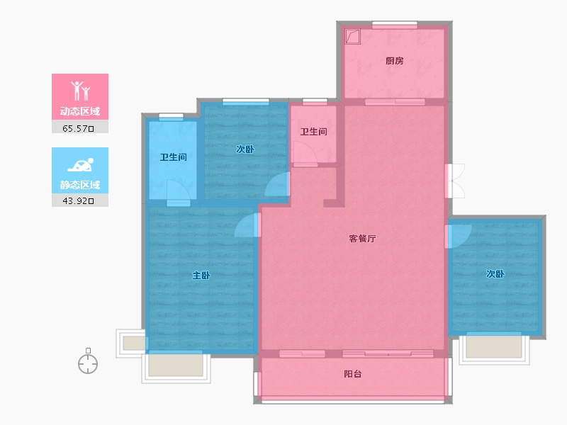 山西省-太原市-海唐金洲-108.80-户型库-动静分区