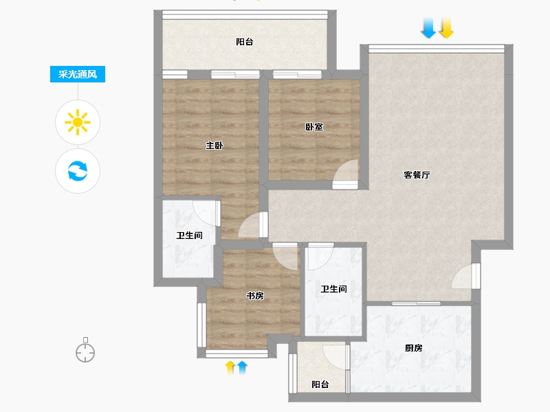 广东省-深圳市-中海怡瑞山居-76.00-户型库-采光通风