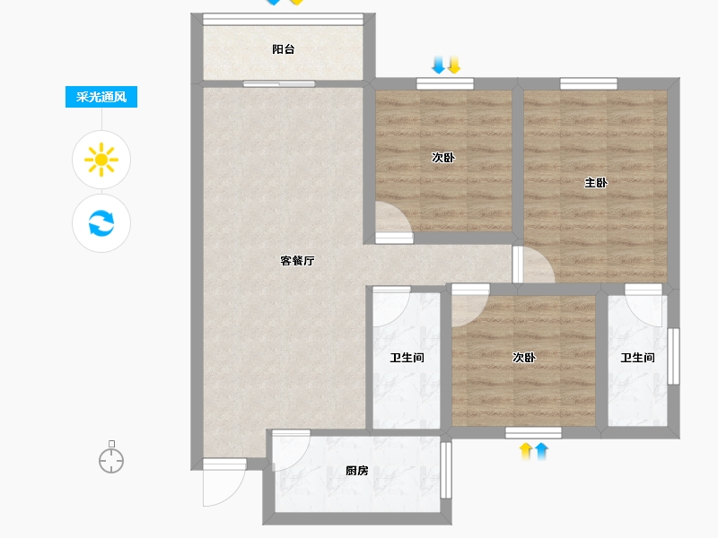 广东省-深圳市-大陆庄园-75.34-户型库-采光通风