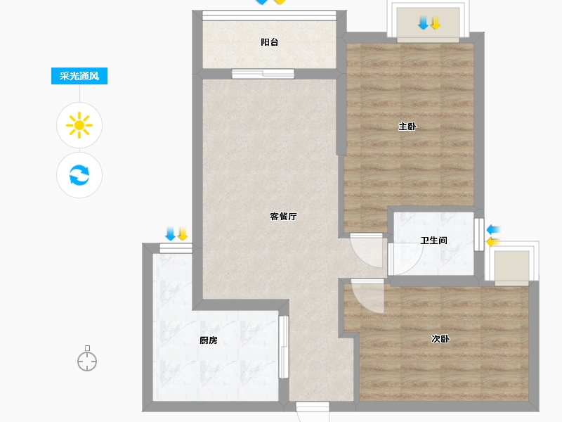 湖北省-鄂州市-站前社区-68.80-户型库-采光通风