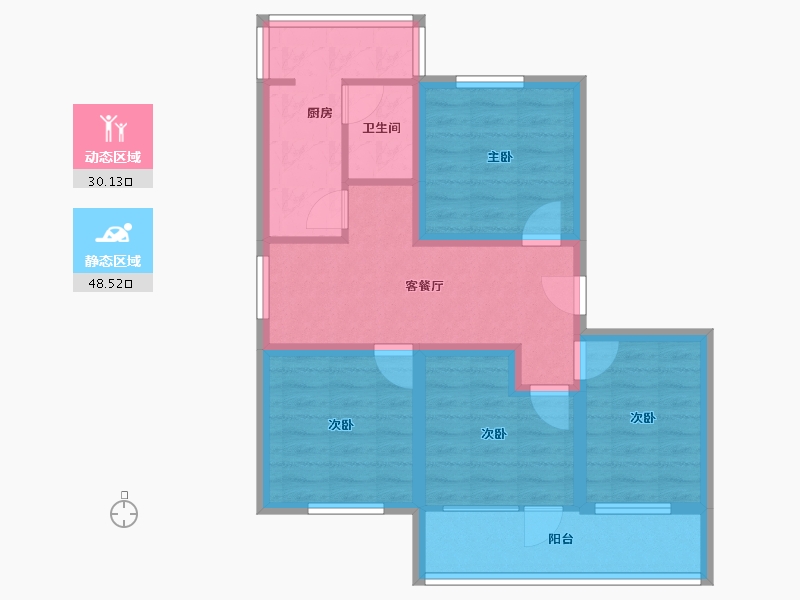 海南省-海口市-龙屋小区(龙华)-68.35-户型库-动静分区