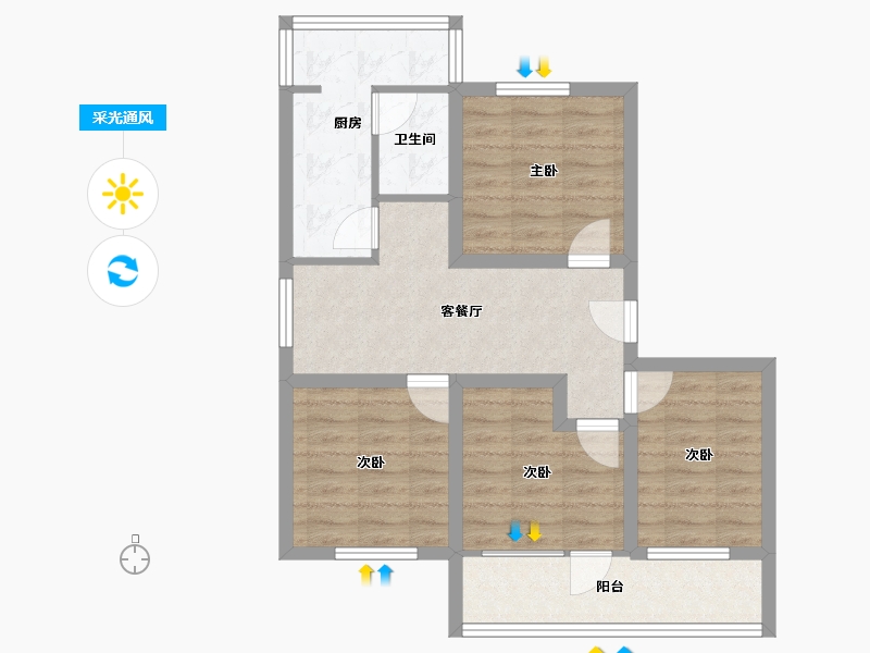 海南省-海口市-龙屋小区(龙华)-68.35-户型库-采光通风