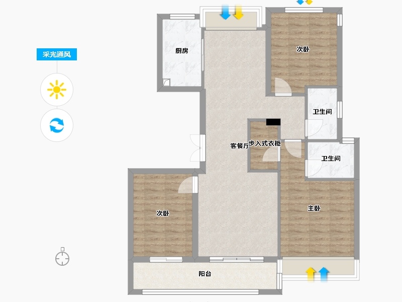 浙江省-湖州市-德信阳光城云溪洋房-93.60-户型库-采光通风