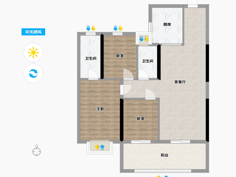 湖北省-黄石市-碧桂园城市花园-83.20-户型库-采光通风