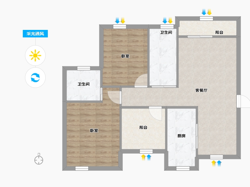 广东省-深圳市-香莎公馆-74.43-户型库-采光通风