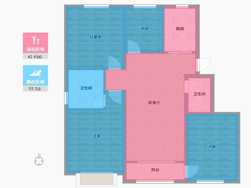 内蒙古自治区-鄂尔多斯市-维邦紫瑞府-105.60-户型库-动静分区