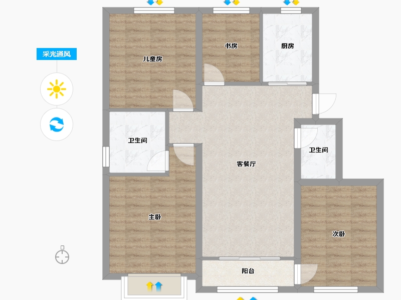 内蒙古自治区-鄂尔多斯市-维邦紫瑞府-105.60-户型库-采光通风