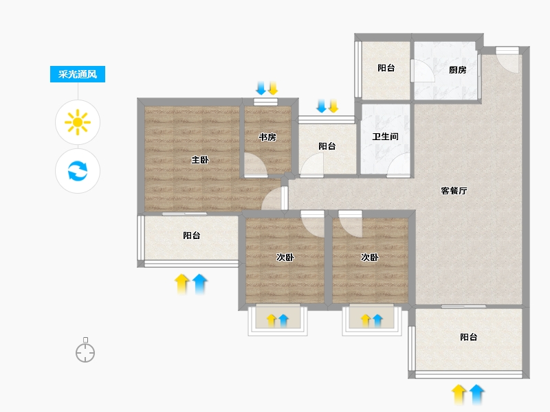 广东省-深圳市-兴华路2号(星航华府)-90.87-户型库-采光通风