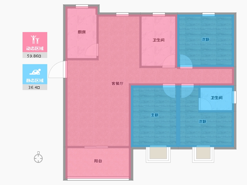 黑龙江省-鹤岗市-广物花园-85.60-户型库-动静分区