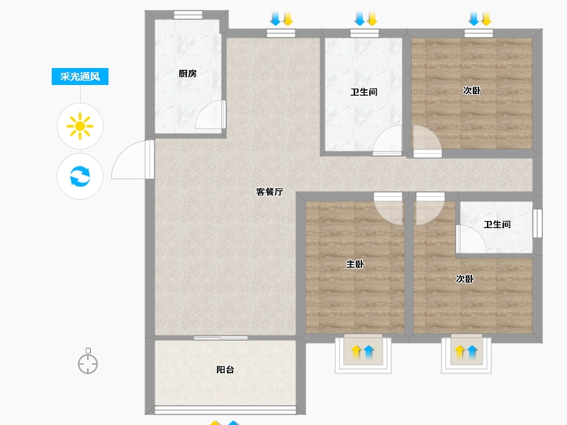 黑龙江省-鹤岗市-广物花园-85.60-户型库-采光通风