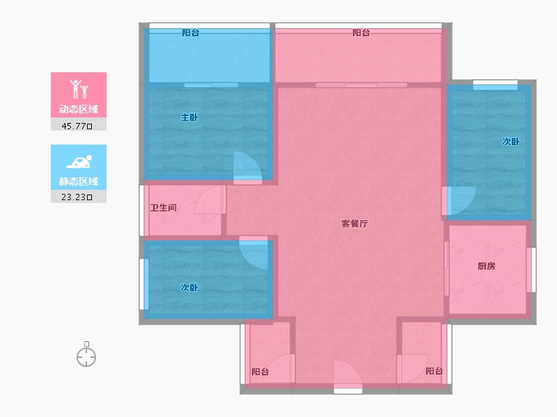 广东省-深圳市-卓弘高尔夫雅苑-60.70-户型库-动静分区