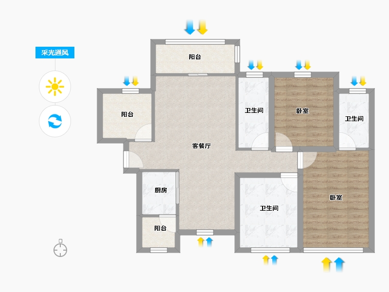 广东省-深圳市-宏发世纪城二期-85.67-户型库-采光通风