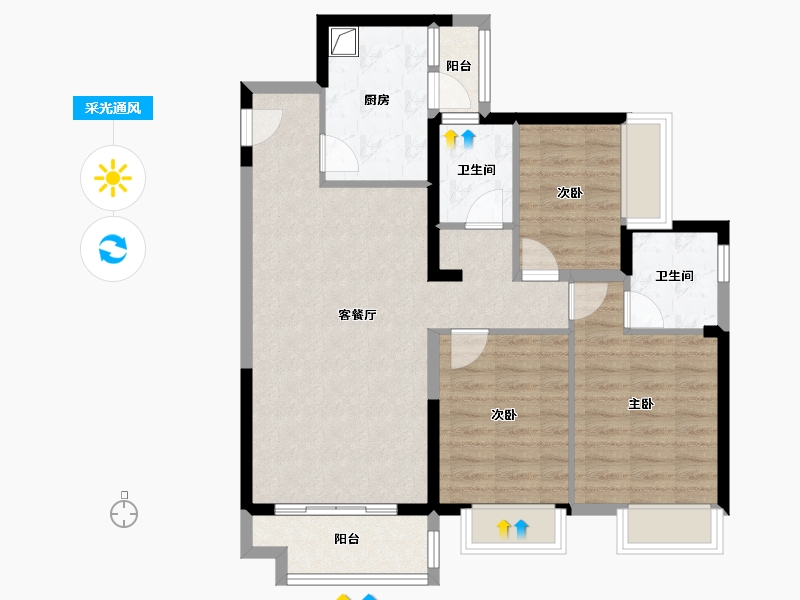 广东省-潮州市-中梁壹号院-88.00-户型库-采光通风