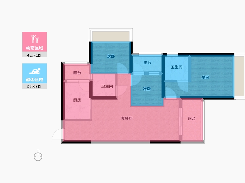 海南省-海口市-鸿荣源·壹成中心璞誉府-75.39-户型库-动静分区