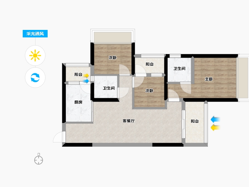 海南省-海口市-鸿荣源·壹成中心璞誉府-75.39-户型库-采光通风