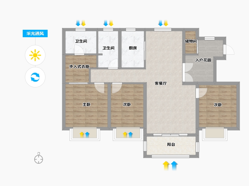 山东省-济南市-翰林名苑-107.20-户型库-采光通风