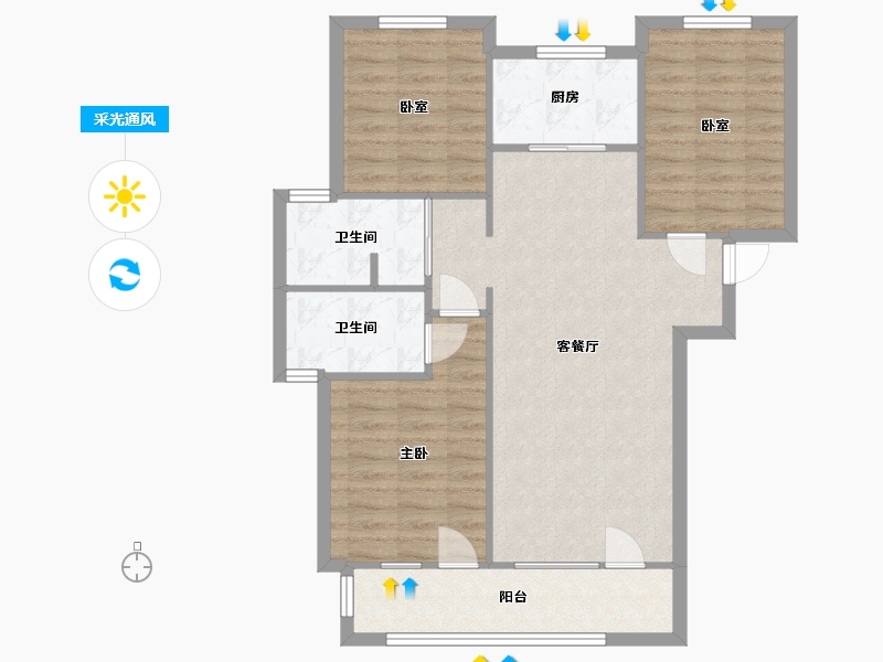 湖北省-武汉市-融创观澜壹号-西区-91.96-户型库-采光通风