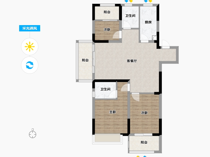 江苏省-镇江市-爱家尚城-90.40-户型库-采光通风