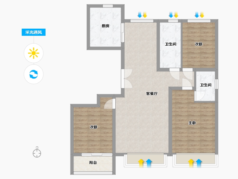 河北省-石家庄市-天成·云玺-105.00-户型库-采光通风