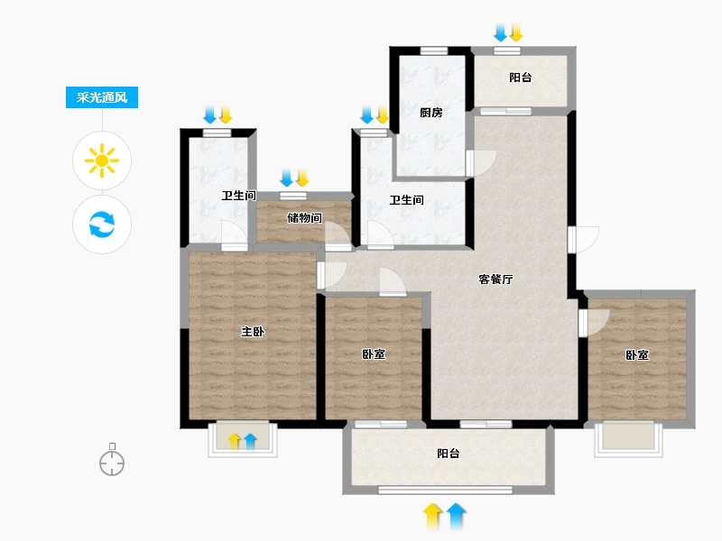 江苏省-镇江市-爱家尚城-112.00-户型库-采光通风