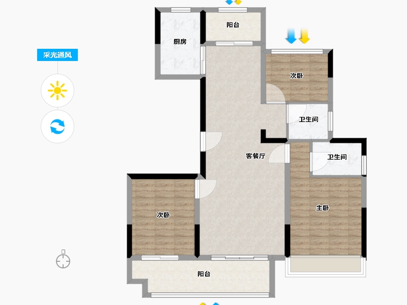 江苏省-镇江市-爱家尚城-105.60-户型库-采光通风