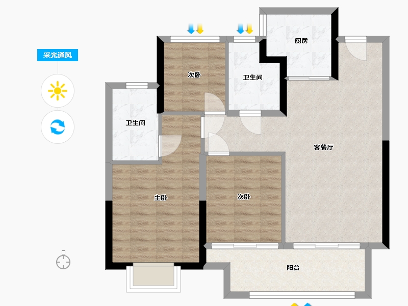 浙江省-宁波市-艺尚湾-78.40-户型库-采光通风