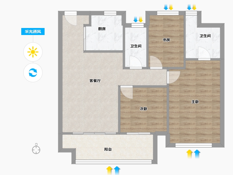 江苏省-苏州市-韵动四季花园三期-71.06-户型库-采光通风